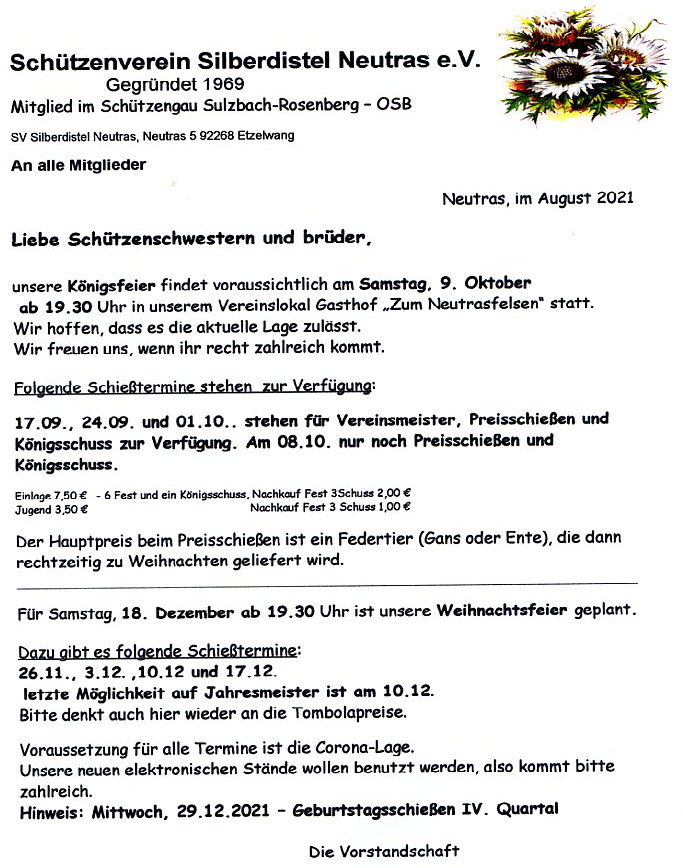 Einladung Königsfeier 2021